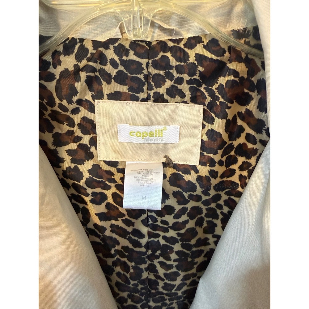 Capelli New York Women's Tan Trench Coat Leopard Print Lined Belted Size M - Picture 3 of 3